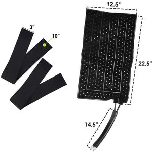 Polar Products cooling pad with dimensions 12.5 by 22.5 inches and 3 by 10 inch straps