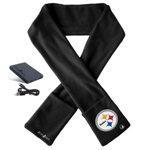 ActionHeat black fleece scarf with Pittsburgh Steelers logo and battery pack