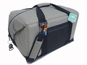 Grey Polar Bear Coolers soft cooler bag with black straps and front pocket