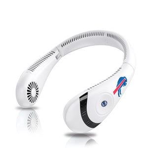 White wearable neck fan with Buffalo Bills logo