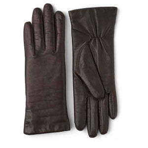 Pair of dark brown leather gloves with gathered wrist detail