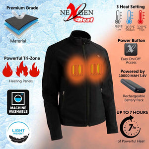 NexGen heated jacket features with three heat settings and rechargeable battery pack