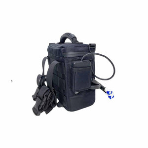 CompCooler black liquid cooling backpack unit with external battery pack and hose connectors
