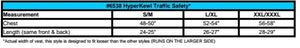 HyperKewl 6538 traffic safety vest size chart showing chest and length measurements for sizes S M to XXL XXXL