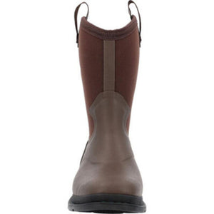 Muck brown rubber work boot with pull tabs