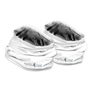 Two white AlphaCool neck gaiters