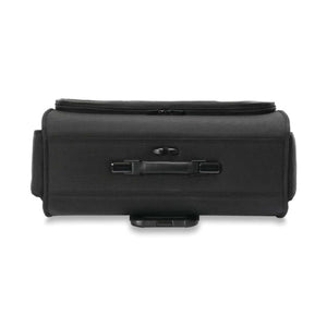 Top view of a black Briggs and Riley carry on suitcase with a retractable handle