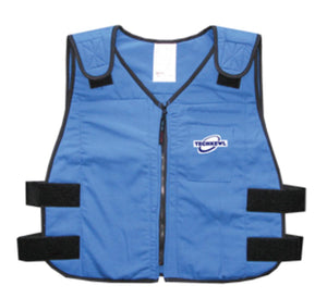 Blue TechKewl cooling vest with front zipper and adjustable side velcro straps