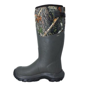 Lacrosse tall rubber hunting boot with camouflage upper and dark green lower