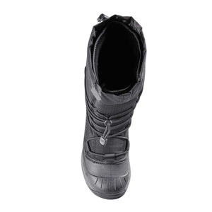 Top view of a black Baffin winter boot with a drawstring closure