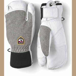 Hestra white and grey leather three finger ski gloves
