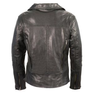 Back view of Milwaukee Leather black motorcycle jacket with zippered vents