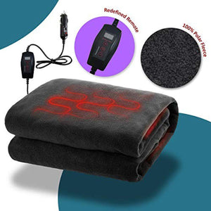 Zone Tech heated polar fleece blanket with digital remote and car power adapter