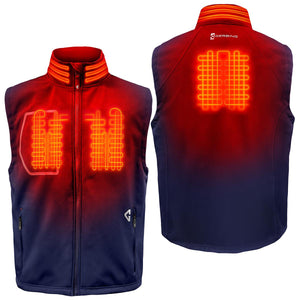 Gerbing heated vest showing front and back heating elements in orange