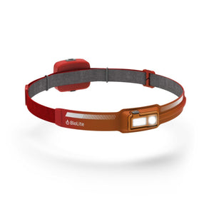 BioLite orange headlamp with red adjustable strap