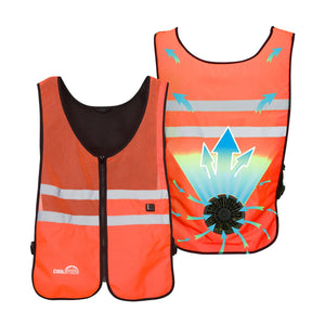Venture Heat orange high visibility cooling vest with integrated fan and reflective strips