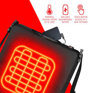 Heated seat cushion with battery pack and three heat settings