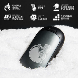 ActionHeat hand warmer features 130 degree heating, 4000mAh power bank, and three heat settings
