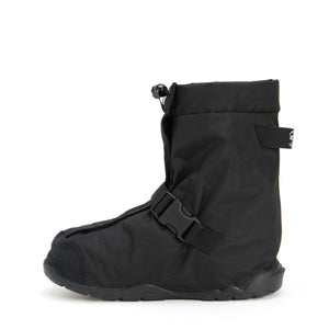 Neos black overshoe with buckle strap and drawstring closure