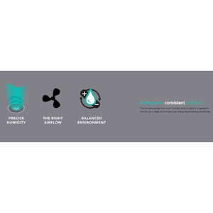 Vornado infographic showing icons for precise humidity, airflow, and balanced environment