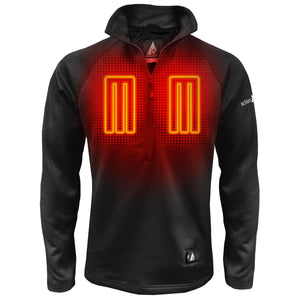 ActionHeat black quarter zip heated shirt with glowing red chest heating elements