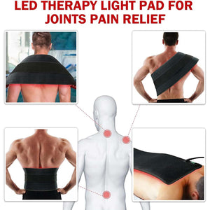 UTK Technology LED therapy light pad applied to the back and shoulders of a person