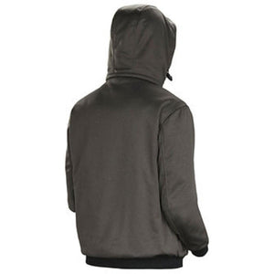 Back view of a black Pioneer hooded sweatshirt