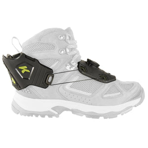 Korkers boot accessory with dial lacing system attached to a hiking boot