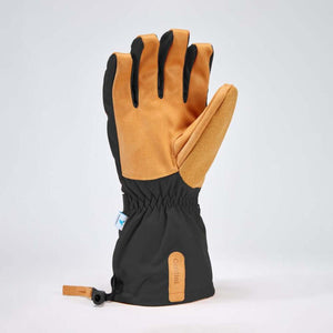Gordini black and tan winter glove with elastic wrist and adjustable drawstring