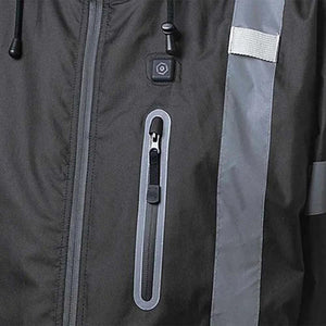 Pioneer black heated jacket with reflective strip and chest zipper pocket