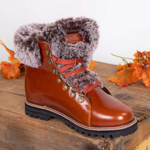 Cloud Nine Sheepskin brown leather lace up boot with faux fur trim