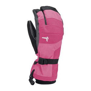 Kombi pink and black split finger ski mitten with adjustable wrist strap