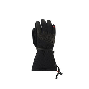 Black insulated winter glove with quilted cuff and adjustable drawstring