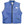 Blue quilted vest with black trim and zipper closure featuring a logo on the chest