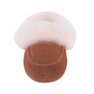 Cloud Nine Sheepskin brown suede baby slipper with white wool lining