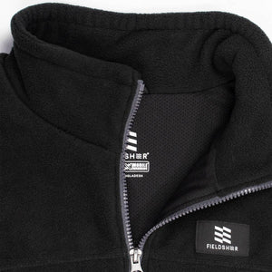 Black Mobile Warming fleece jacket collar and zipper detail with Fieldsheer logo