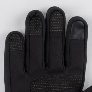 Black glove with textured grip pads on fingertips and palm