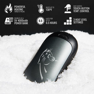 ActionHeat hand warmer features 130 degree heating 4000mAh power bank and 3 heat settings on snow background