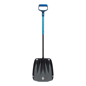 Black Diamond avalanche shovel with blue telescopic handle and D-grip
