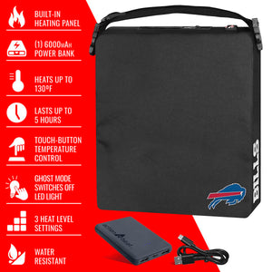 ActionHeat Buffalo Bills heated stadium seat cushion with power bank and feature list