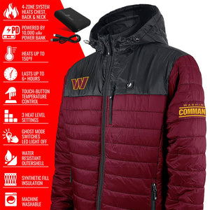 ActionHeat Washington Commanders 5V Men's Colorblock Puffer Battery Heated Jacket