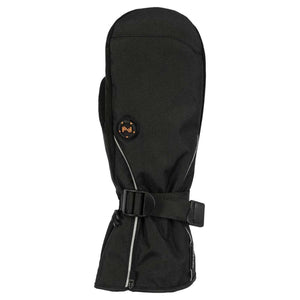 Mobile Warming black heated mitten with adjustable wrist strap and power button