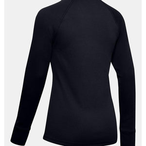 Back view of a black Under Armour long sleeve athletic shirt