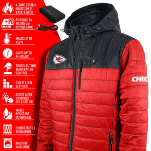 ActionHeat Kansas City Chiefs heated jacket with feature list infographic