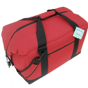Red Polar Bear Coolers soft sided cooler bag with black straps and zipper