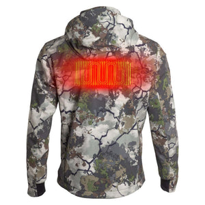 Mobile Warming camouflage hooded jacket showing back heating element