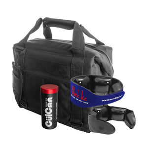 Black Ice cooling bag with a Culcan beverage cooler and a blue neck cooling wrap
