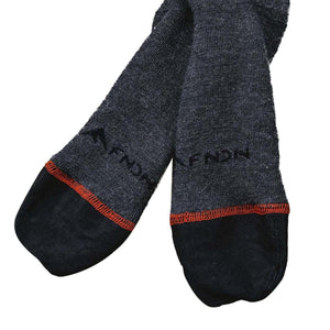 FNDN charcoal grey wool socks with black toes and orange stitching