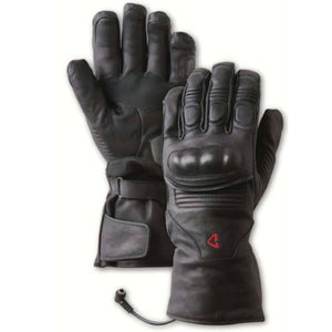 Gerbing black leather heated motorcycle gloves with knuckle protection and power cable