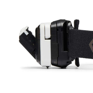 Black Diamond headlamp side view showing battery compartment and strap